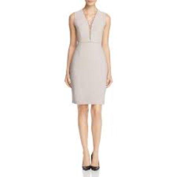 Elie Tahari Tan Saylah Sheath Lace Midi Dress 12 - Picture 2 of 7